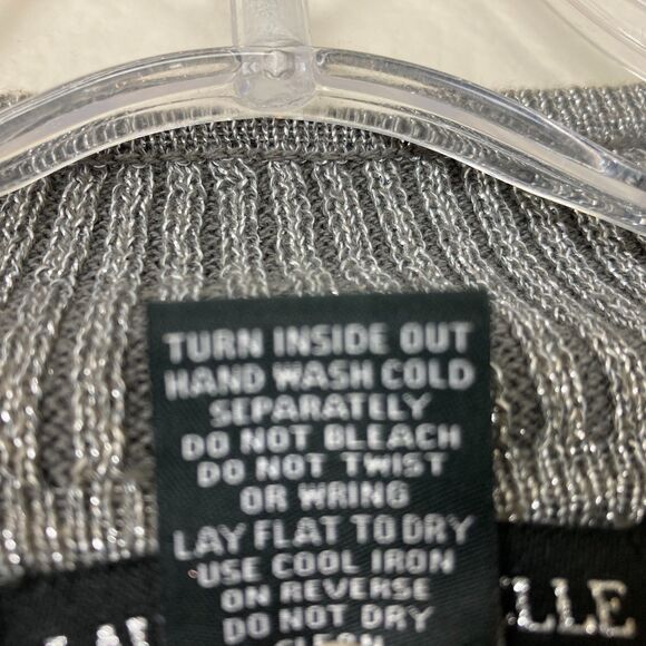 Lauren Michelle Metallic Beaded Shirt Size L Gray Silver Stretchy Knit Party - Picture 9 of 9
